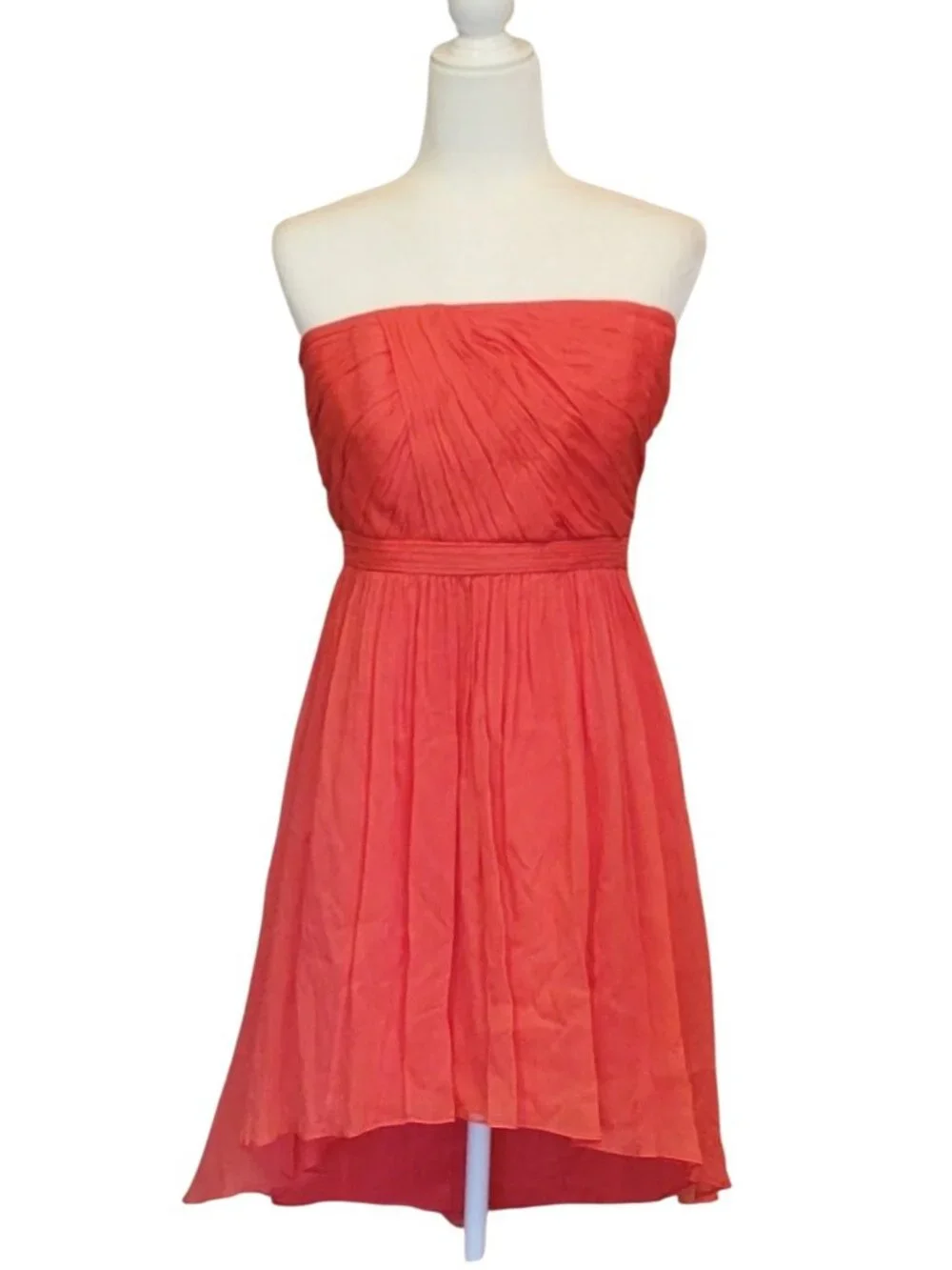J. Crew Mindy Strapless Hi-Low Cocktail Bridesmaid Dress Coral Silk Size 10